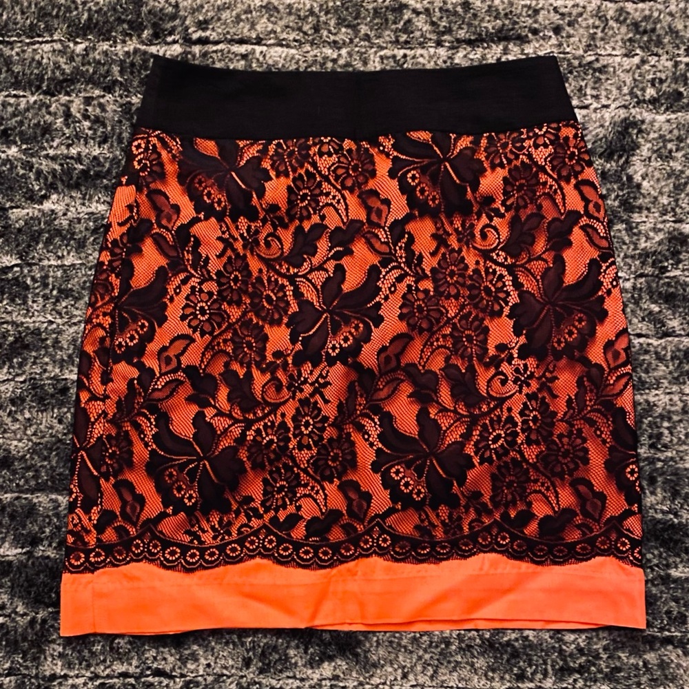 The Limited Orange And Black Lace Pencil Skirt
